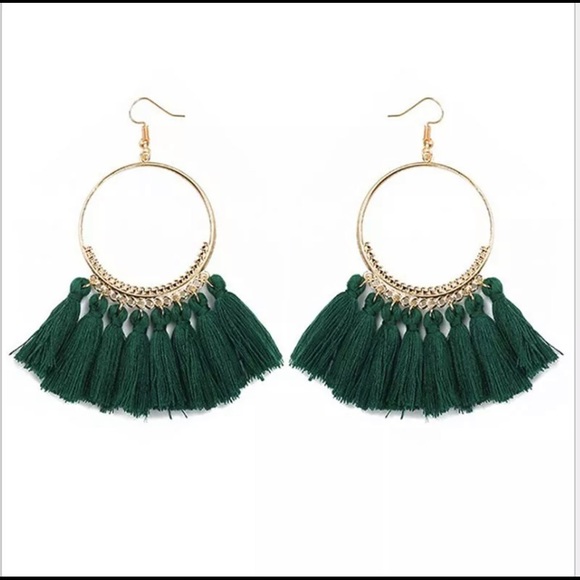 Loftwardrobe Jewelry - DARK GREEN FRINGE TASSEL EARRINGS